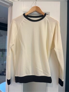 Rag & Bone Cream Long-Sleeve Knit Top with Black Trim Size S